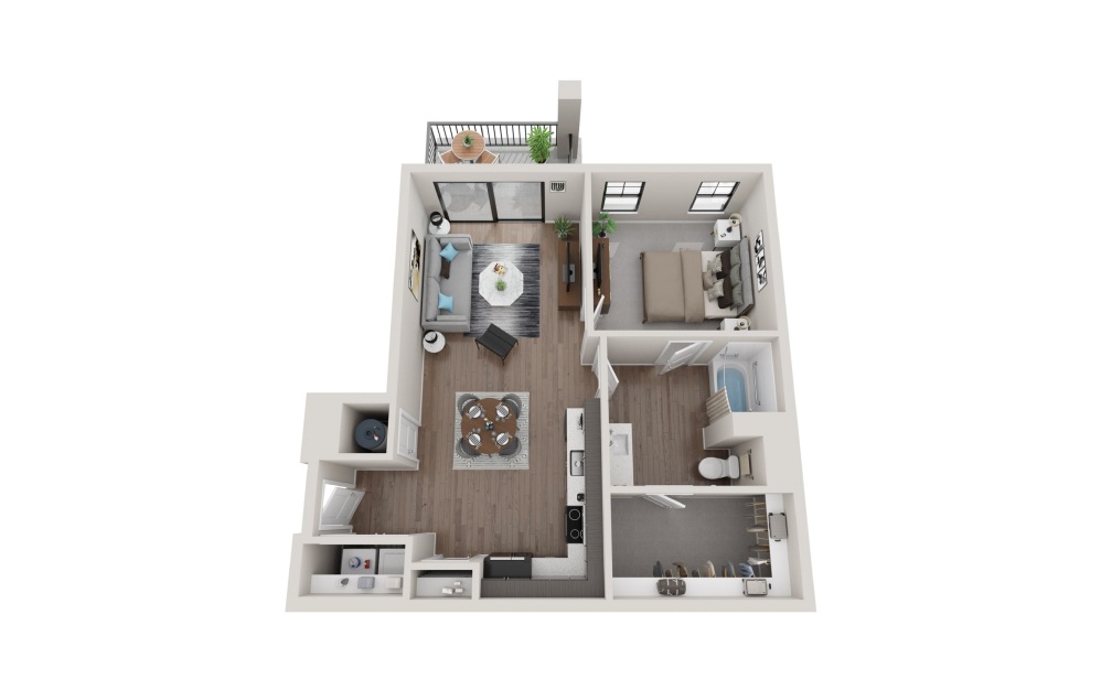 The Beacon 1 Bed and 1 Bath Apartment Floorplan at Adams Hill