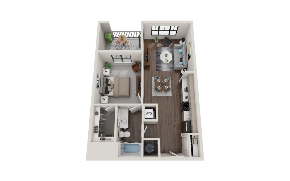 The Vine 1 Bed and 1 Bath Apartment Floorplan at Adams Hill